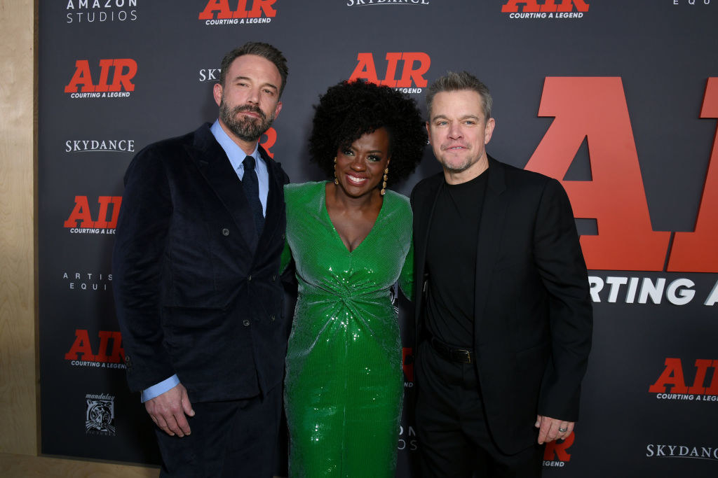 From left to right: Ben, Viola, and Matt pose together for a photo at the premiere of Air