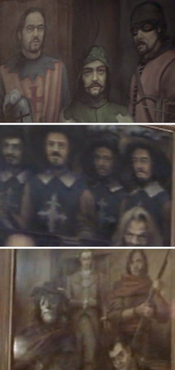 Portraits of the Three Musketeers, Lemuel Gulliver, and Robin Hood