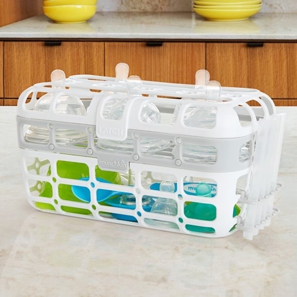 Bottle basket sits on a counter