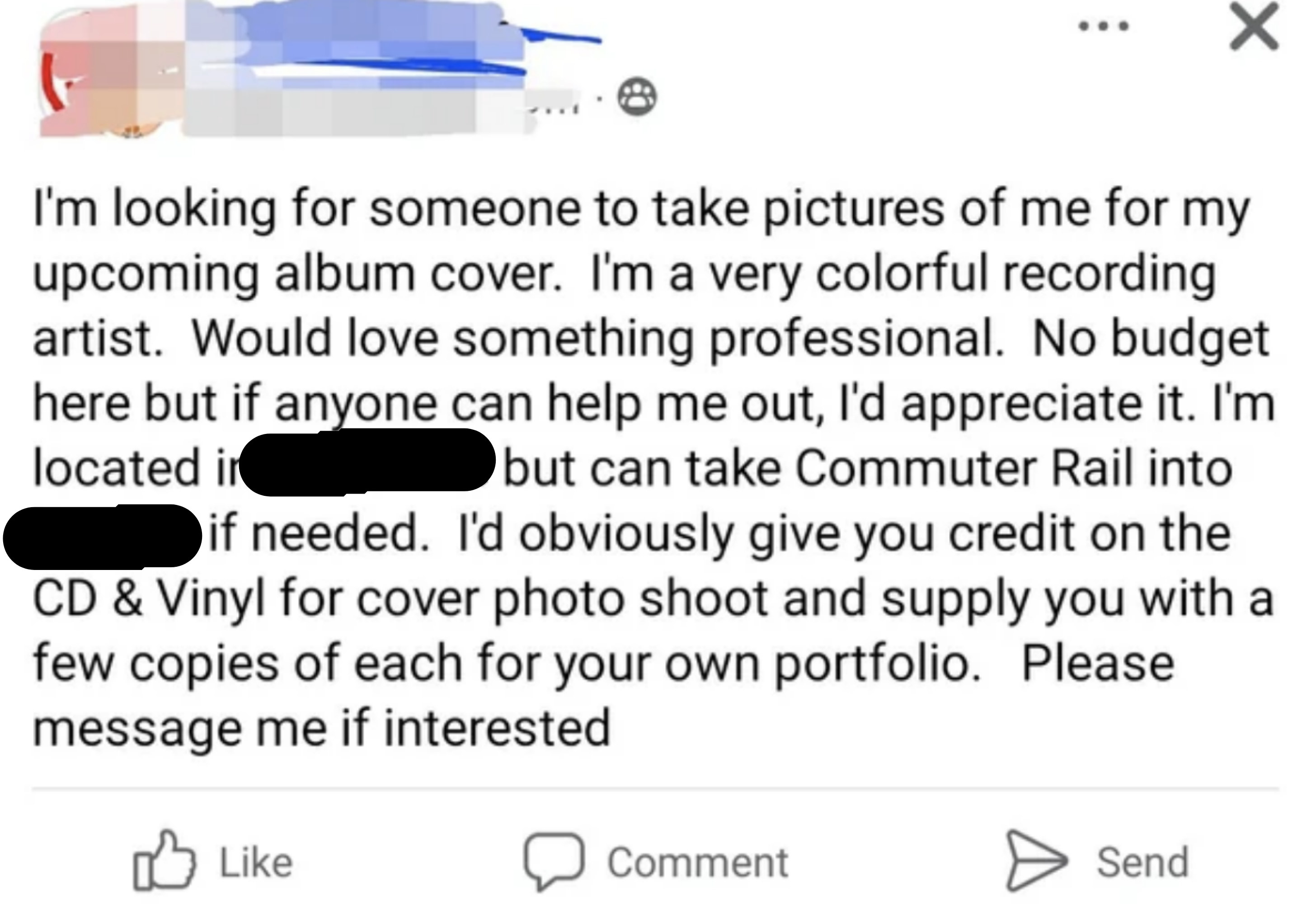 Someone asking for free photos