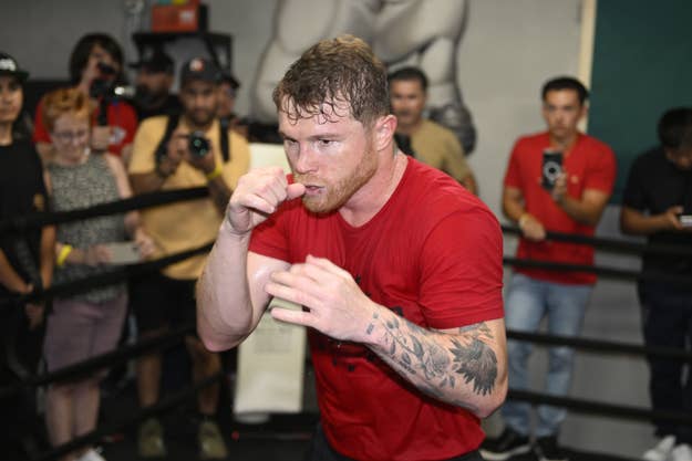 Canelo Alvarez works out at the House of Boxing in San Diego, California