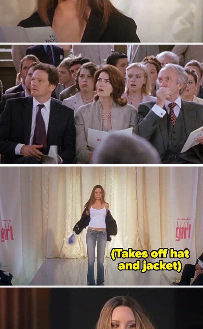 confused from backstage, a person from the fashion show tells her to go on stage to walk