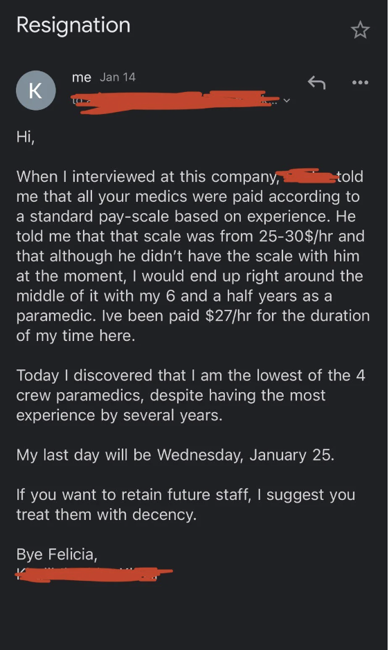 Screenshot of an email