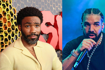 Donald Glover at the 'Swarm' premiere and Drake performing on stage in Atlanta