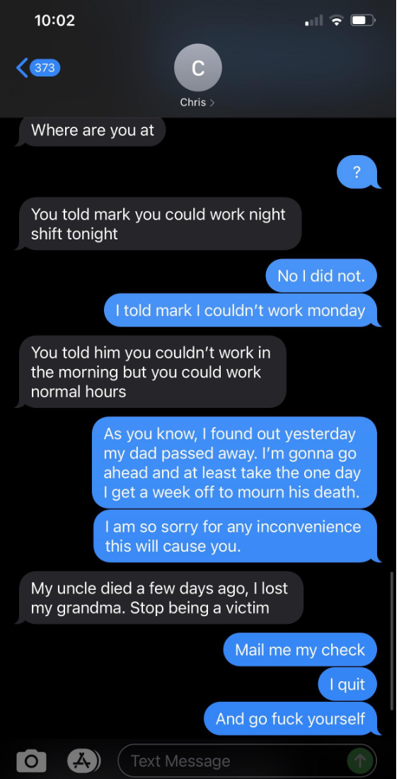 &quot;Mail me my check I quit And go fuck yourself&quot;