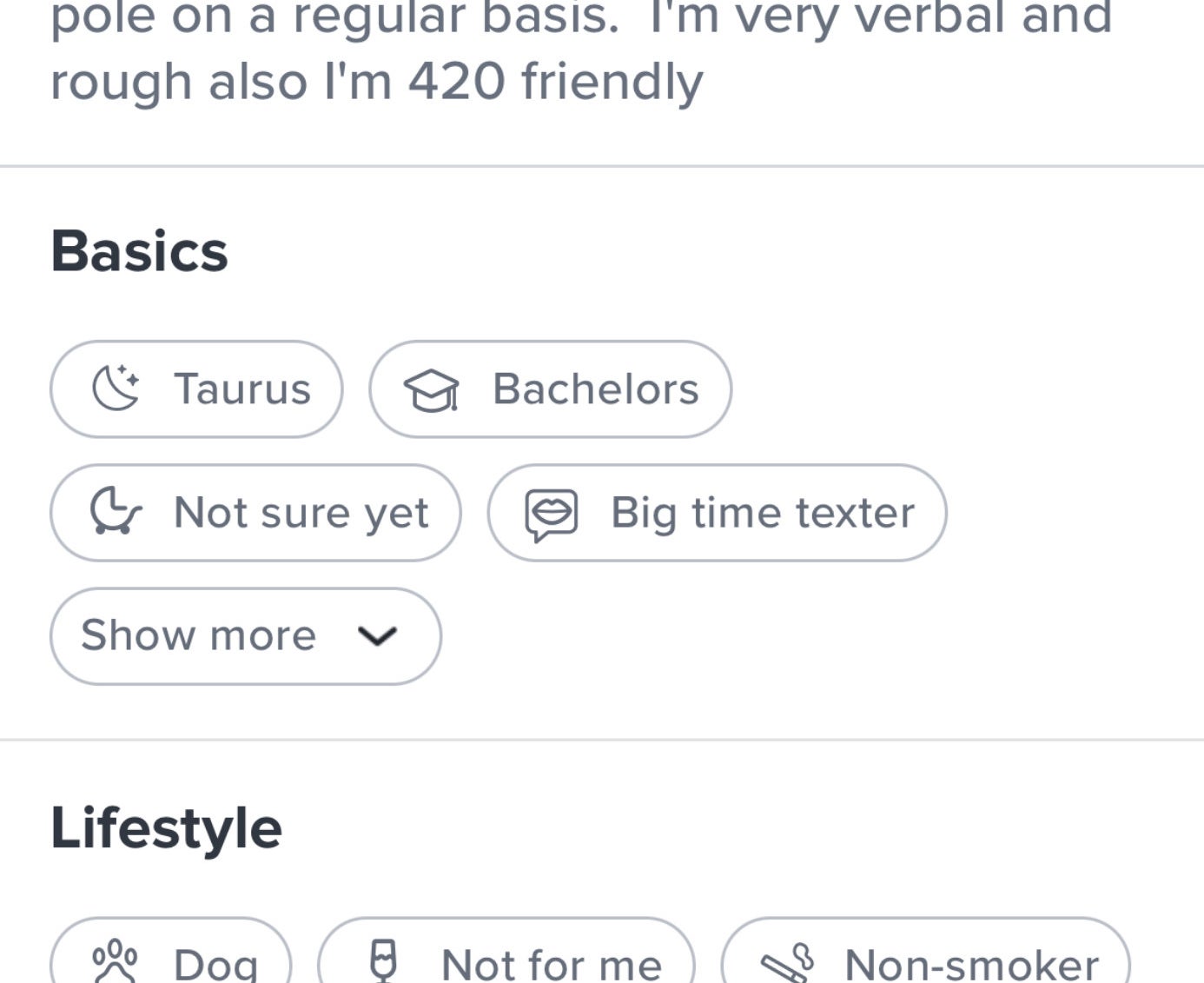This man's whole about me section is about how he's a freak who can have sex for hours and how he has a 8.5-inch penis and knows what to do with it