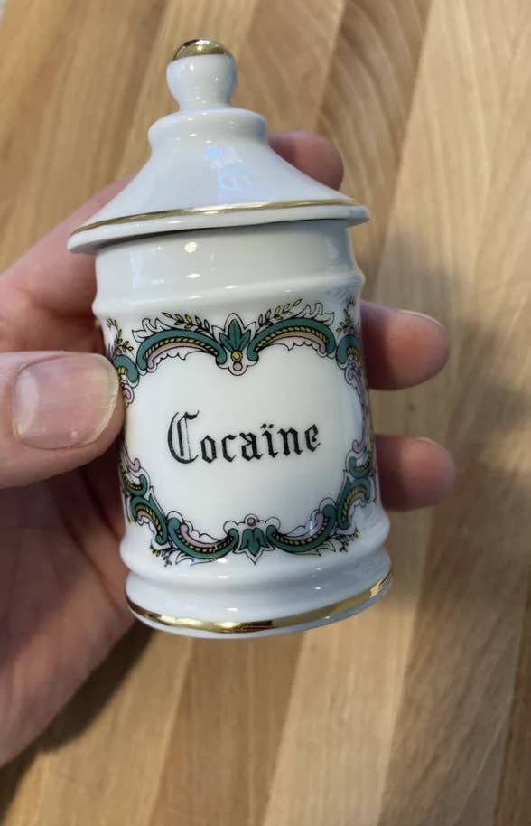 A porcelain item that says "Cocaine"