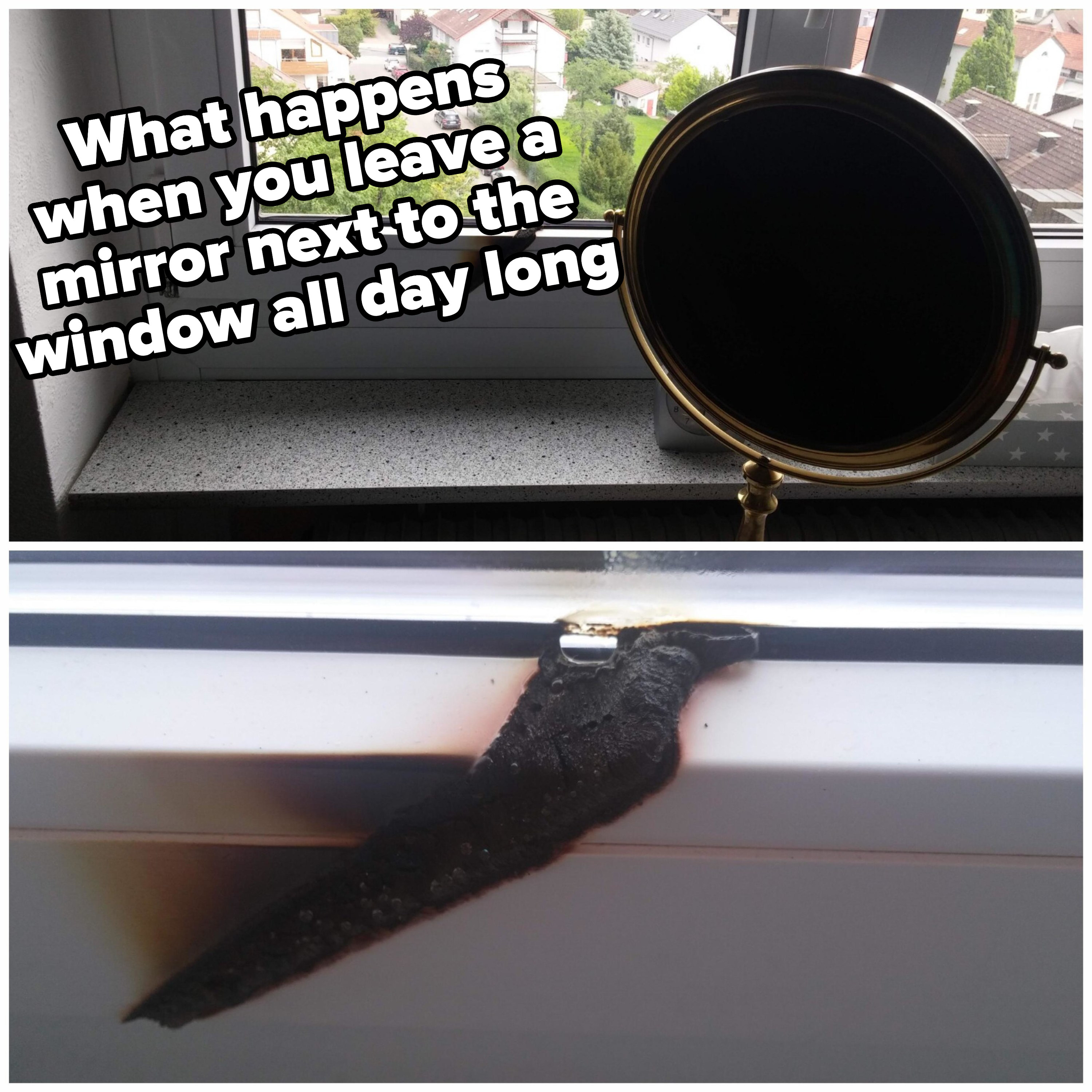 A burn on the window sill