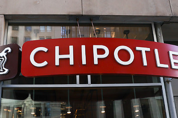 Chipotle logo is seen near the restaurant in Chicago, United States