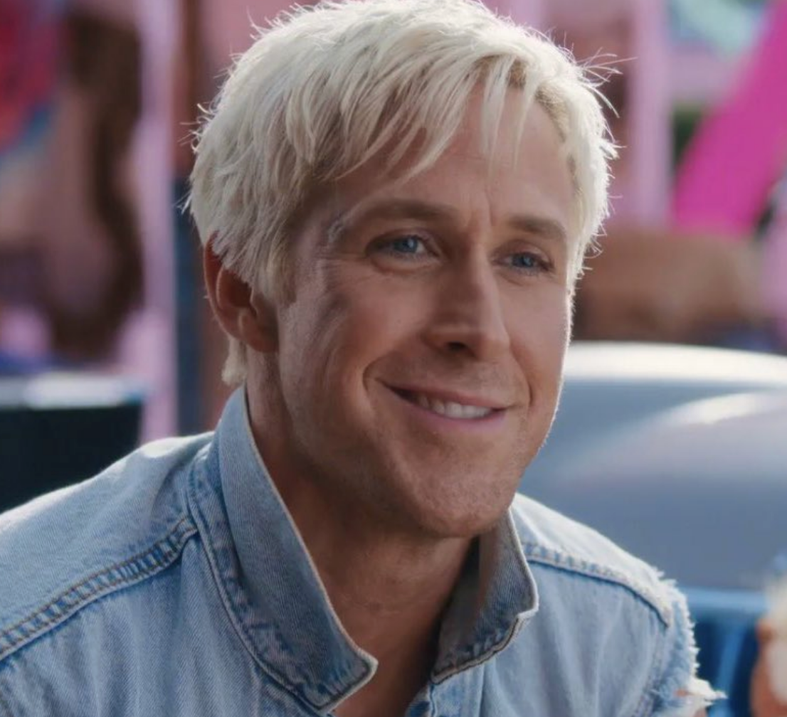 Closeup of Ryan Gosling as Ken