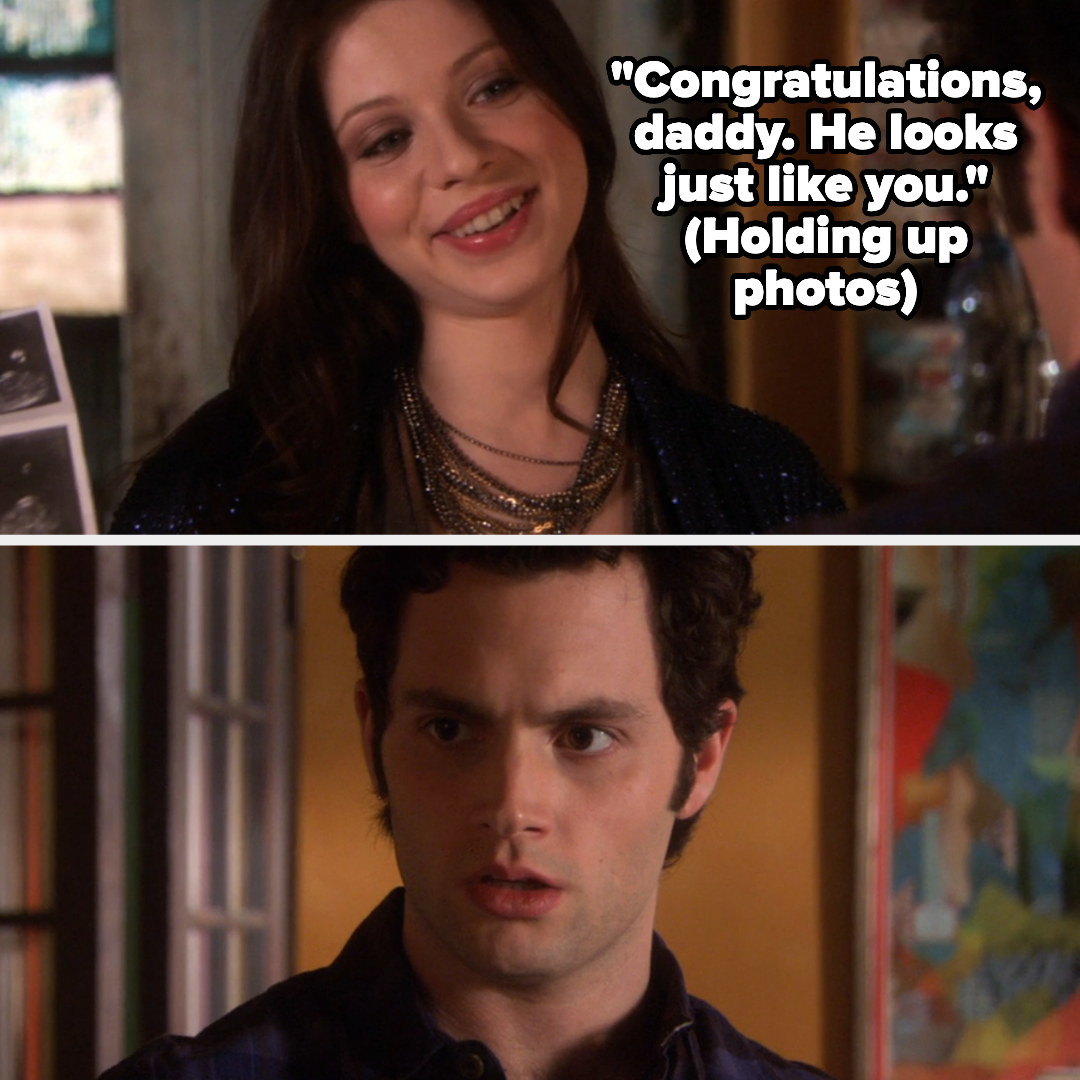 Woman saying to a man, "Congratulations, Daddy; he looks just like you"