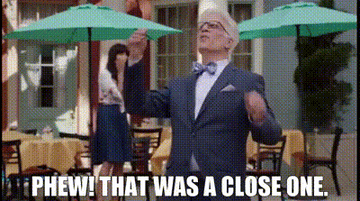 A man saying &quot;Phew, that was a close one!&quot;