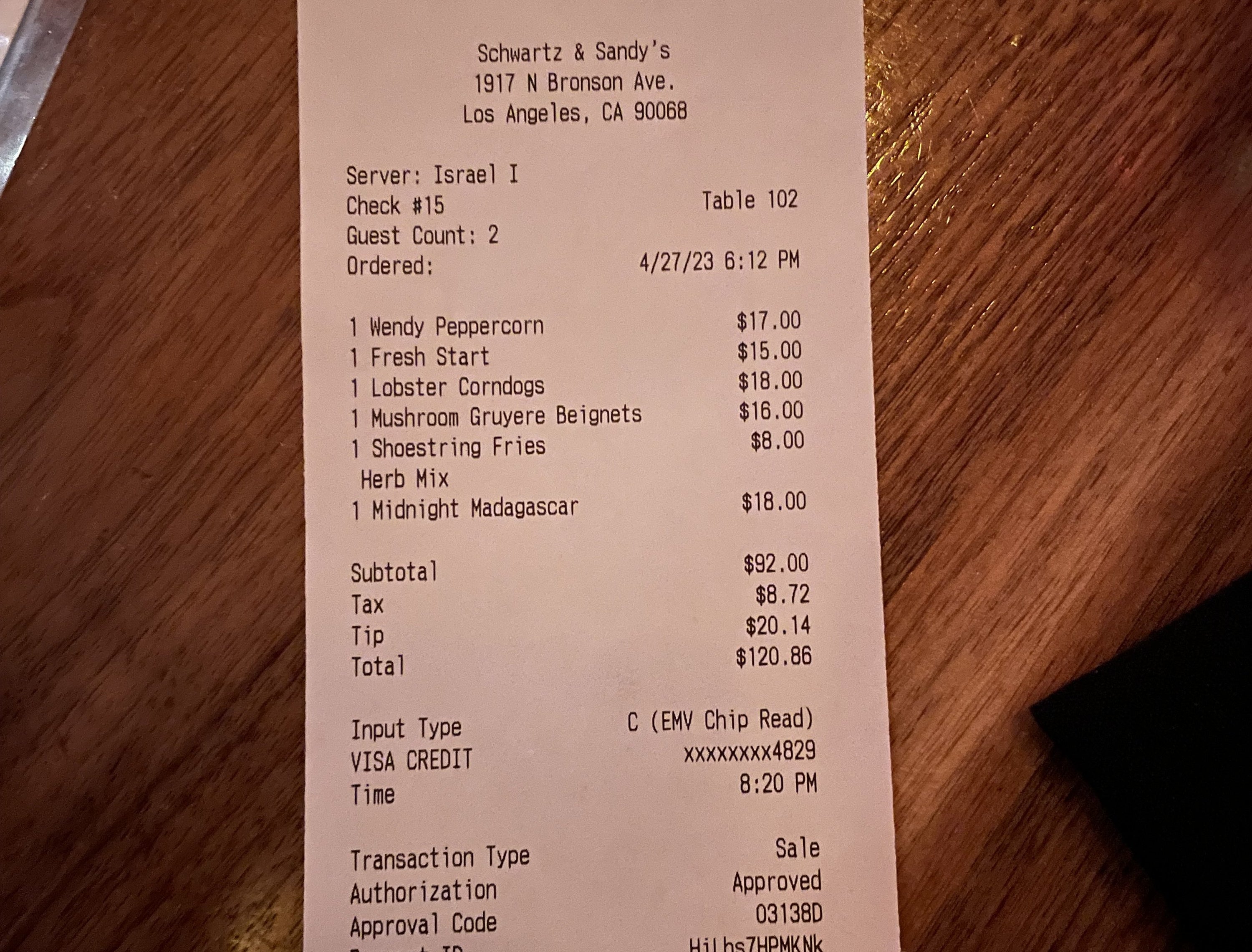 A photo of the receipt