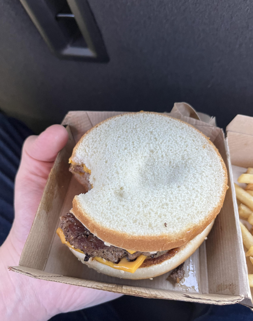 A burger from McDonald&#x27;s with weird buns