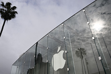 apple logo on building front