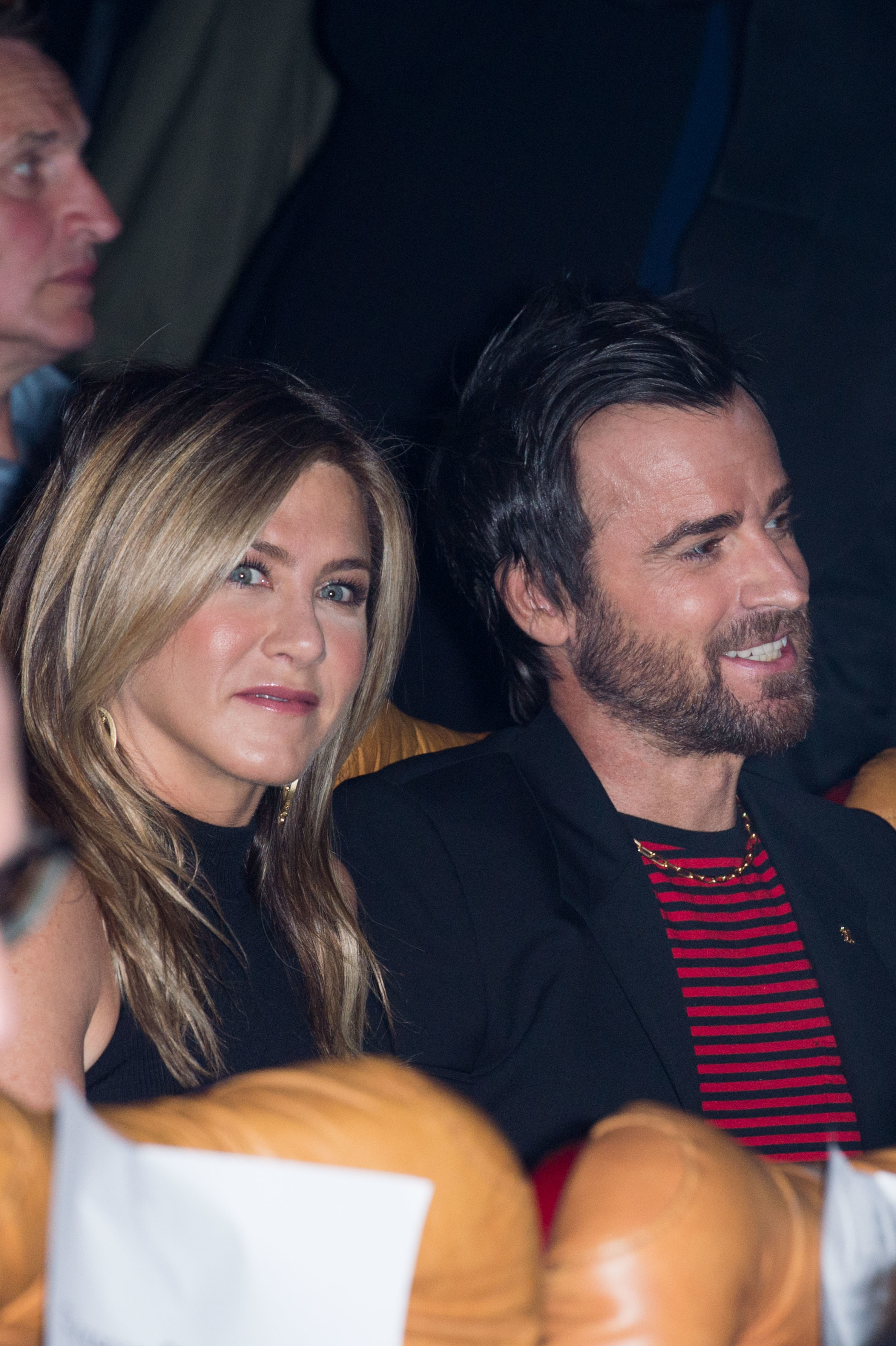 Closeup of Jennifer Aniston and Justin Theroux