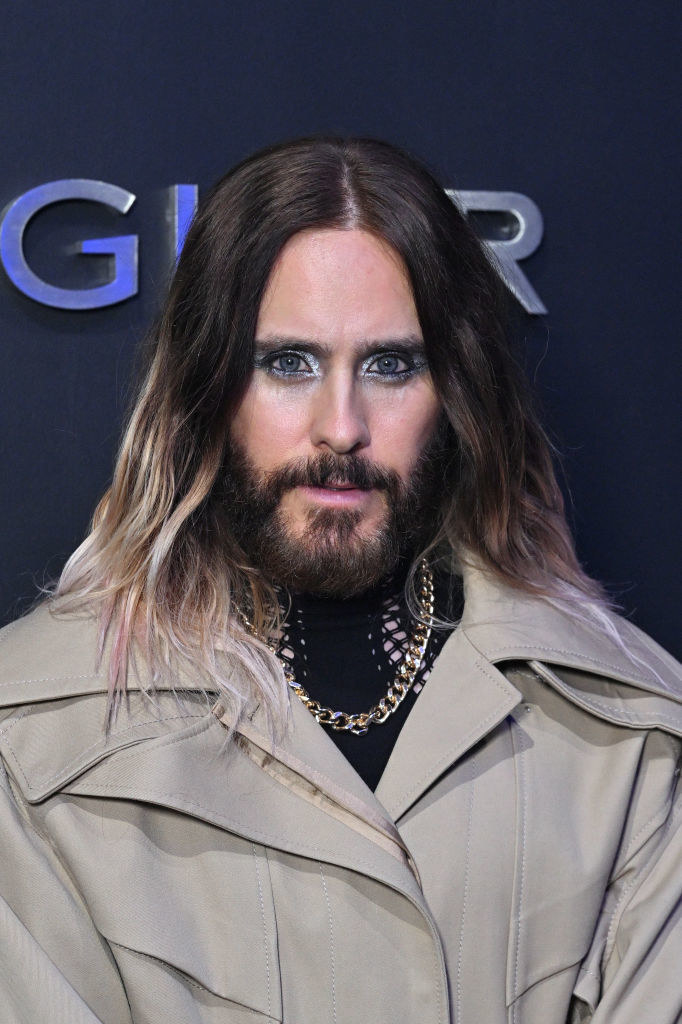 Jared in dramatic eye makeup and beard and mustache