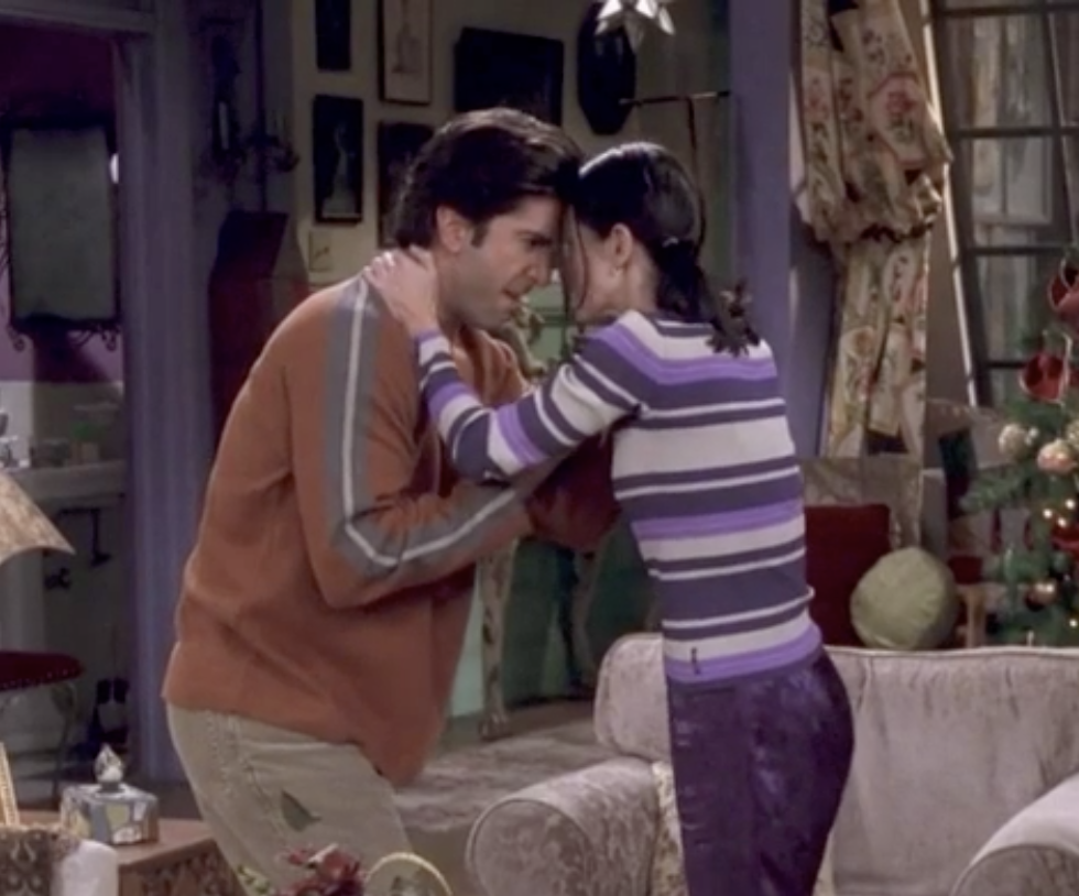 Screenshot from &quot;Friends&quot; of Ross and Monica hugging