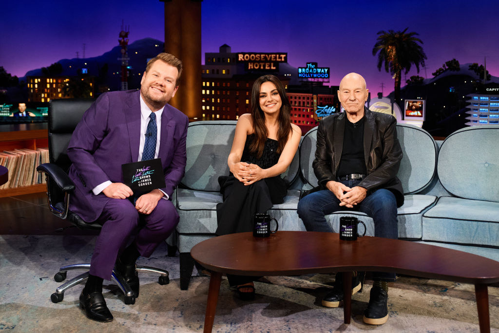 James Corden, Mila Kunis, and Patrick Stewart