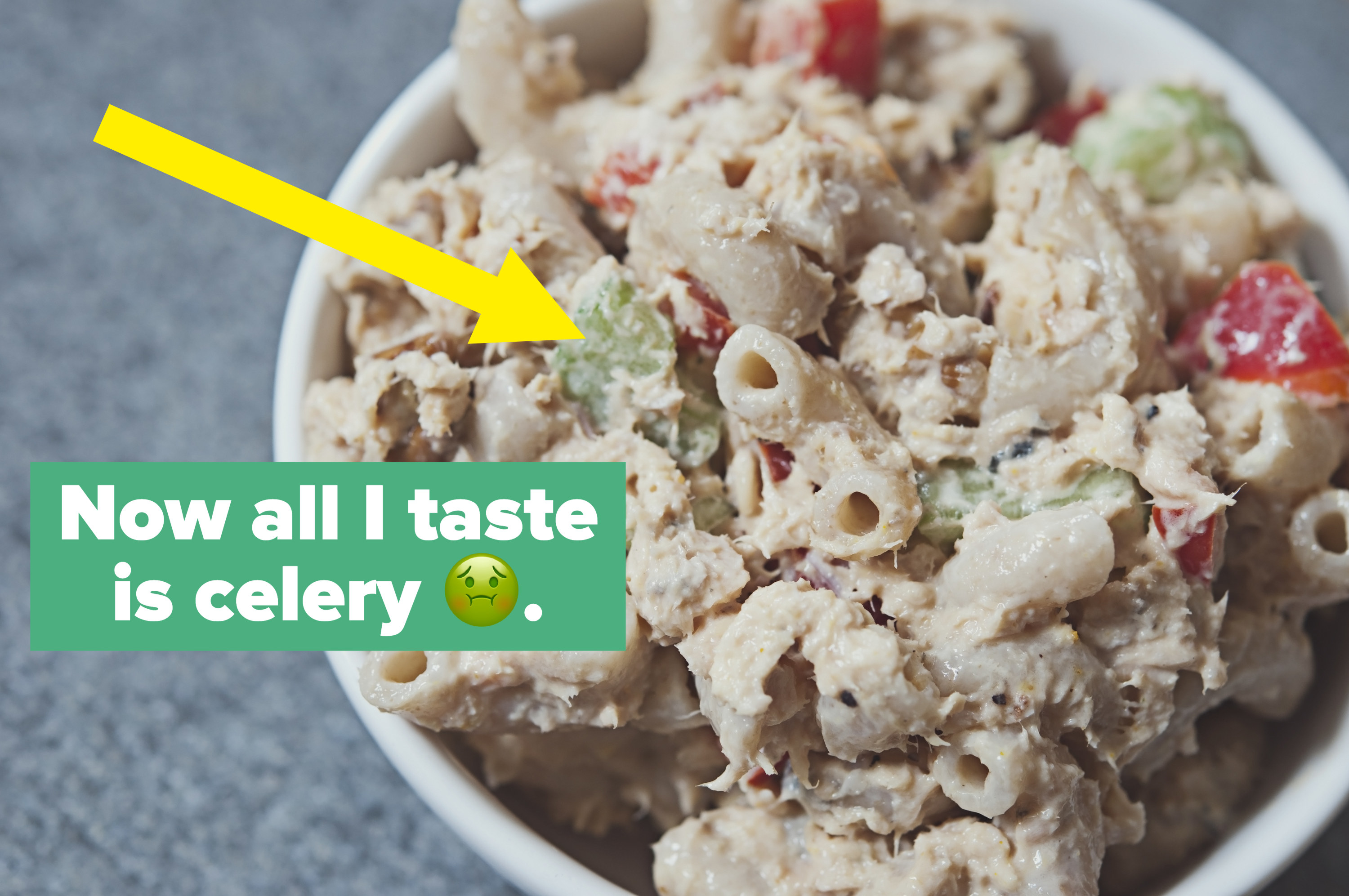 Tuna pasta salad with red pepper and celery