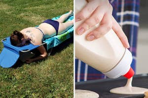 (left) lounge chair (right) pancake mixer