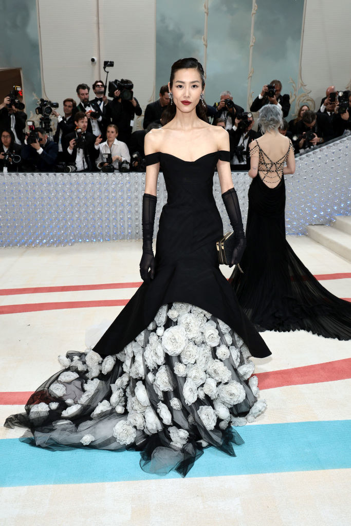 Liu Wen attends The 2023 Met Gala in a floral gown