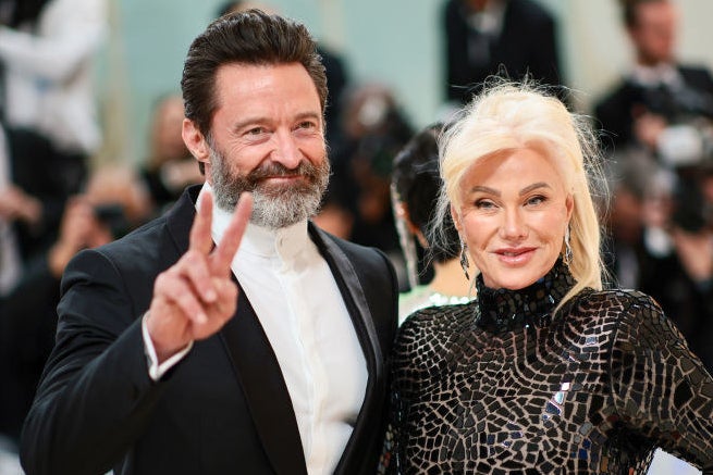 A closeup on Hugh Jackman and Deborra-Lee Furness