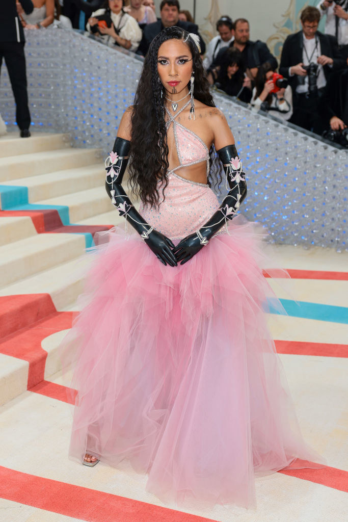 Quannah Chasinghorse attends The 2023 Met Gala in a tulle gown
