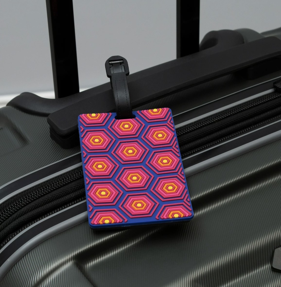 the luggage tag with a bright pattern