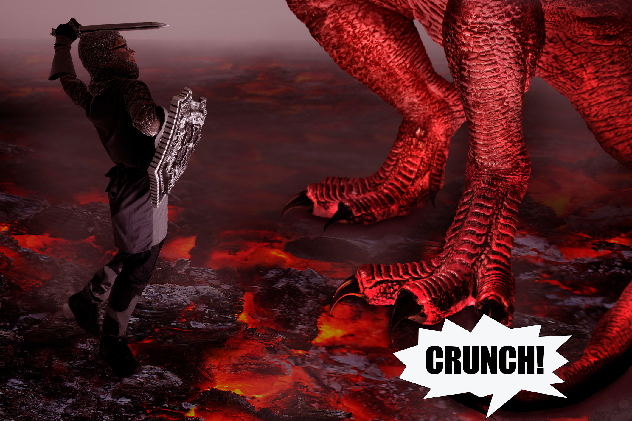 A knight battles a dragon