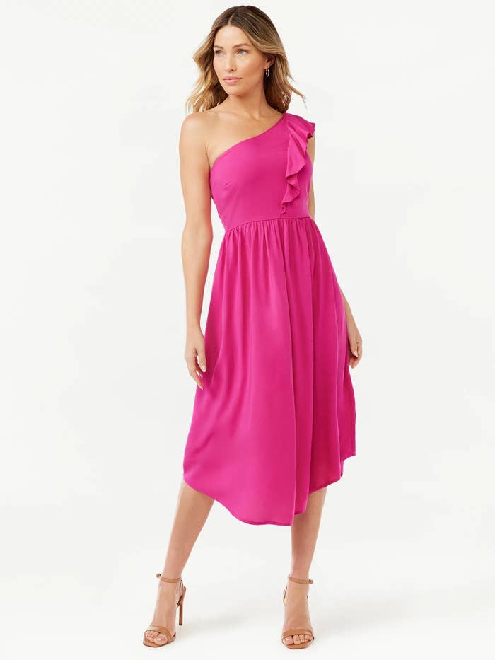 Model wearing the berry dress