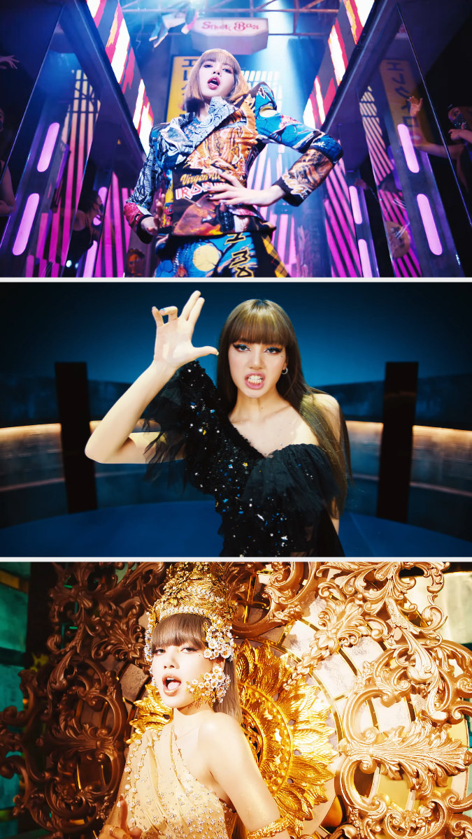 lisa in three different outfits in the video