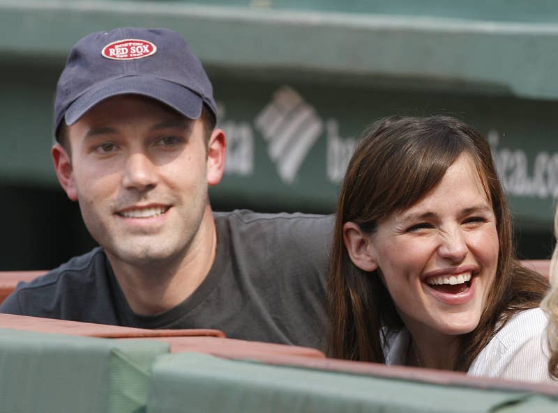 closeup of ben and jen at a game