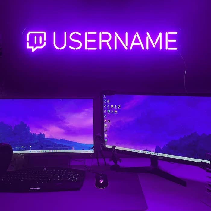an example of the neon sign with the twitch symbol and the word &quot;username&quot;