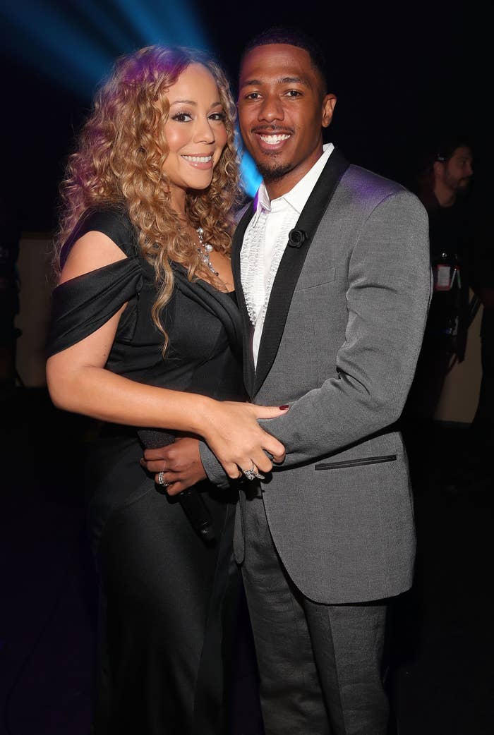 Closeup of Mariah Carey and Nick Cannon embracing when they were still a couple