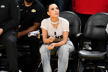 Kim Kardashian attends a playoff basketball game between the Los Angeles Lakers and the Golden State Warriors