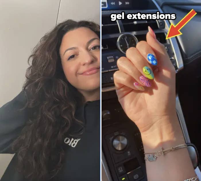 a side by side photo of the author and her nails