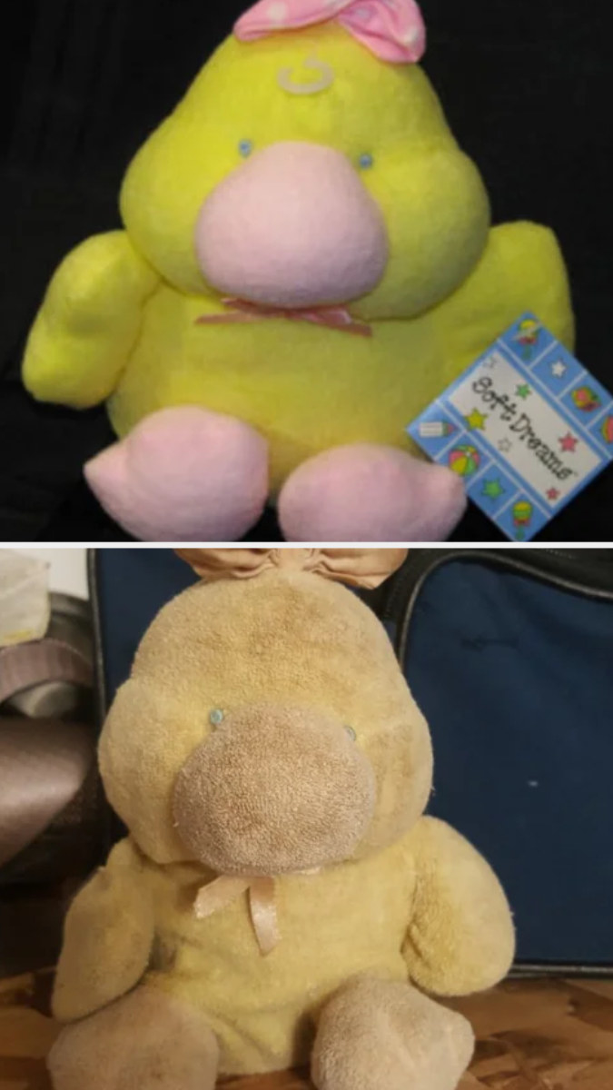 A stuffed toy before and after