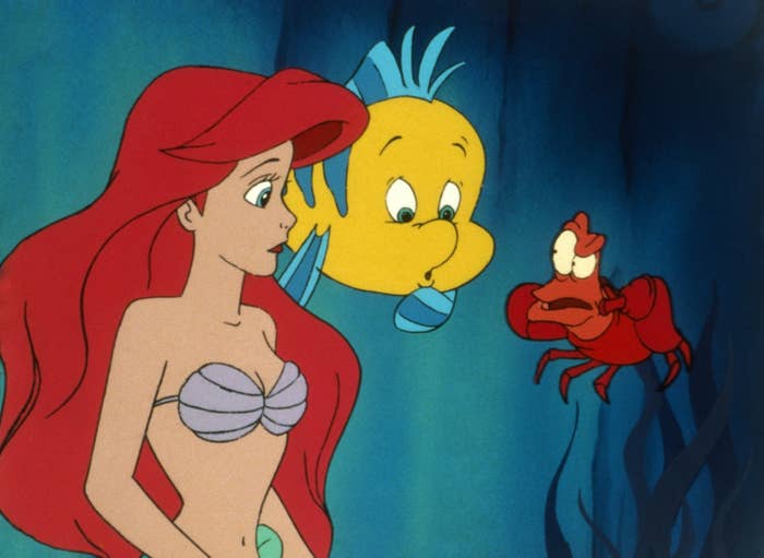 ariel, flounder and sebastian in the cartoon movie