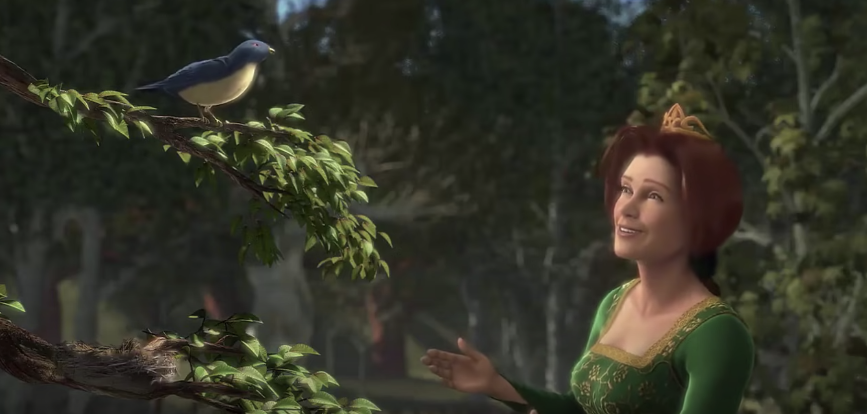 A woman sings to a bird