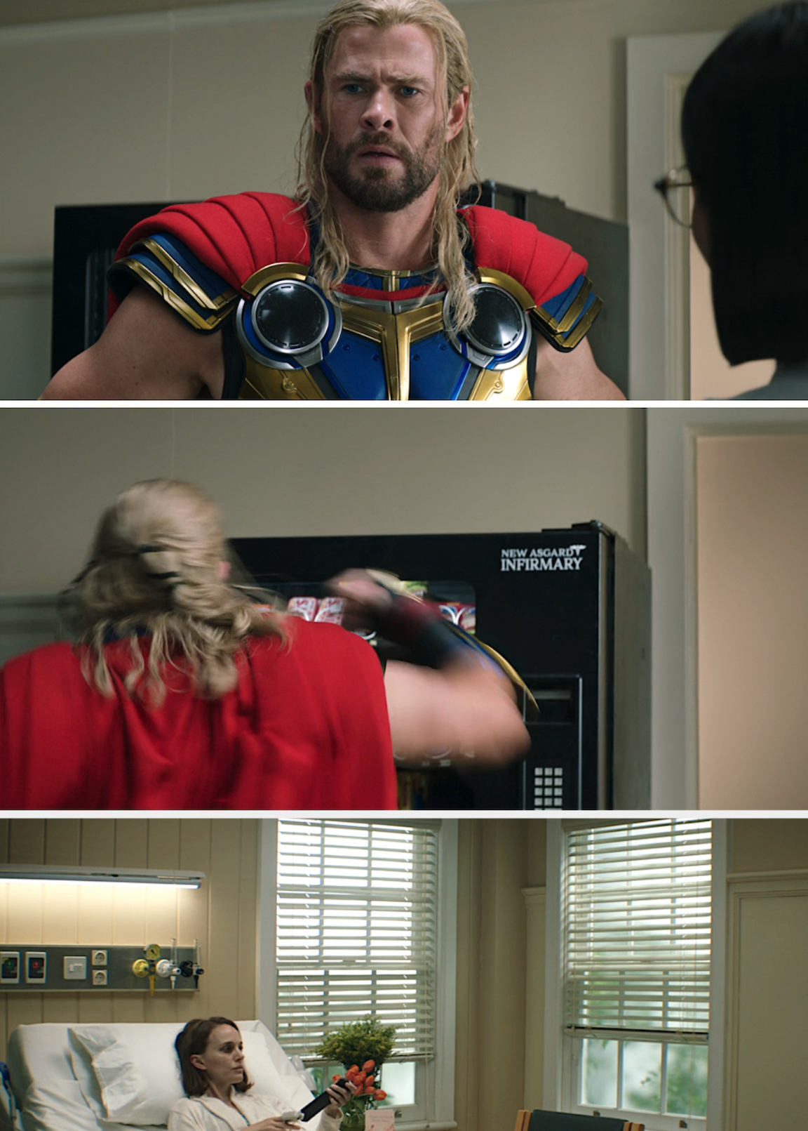 doctor tells thor that jane is dying of cancer and he goes on to bash the vending machine