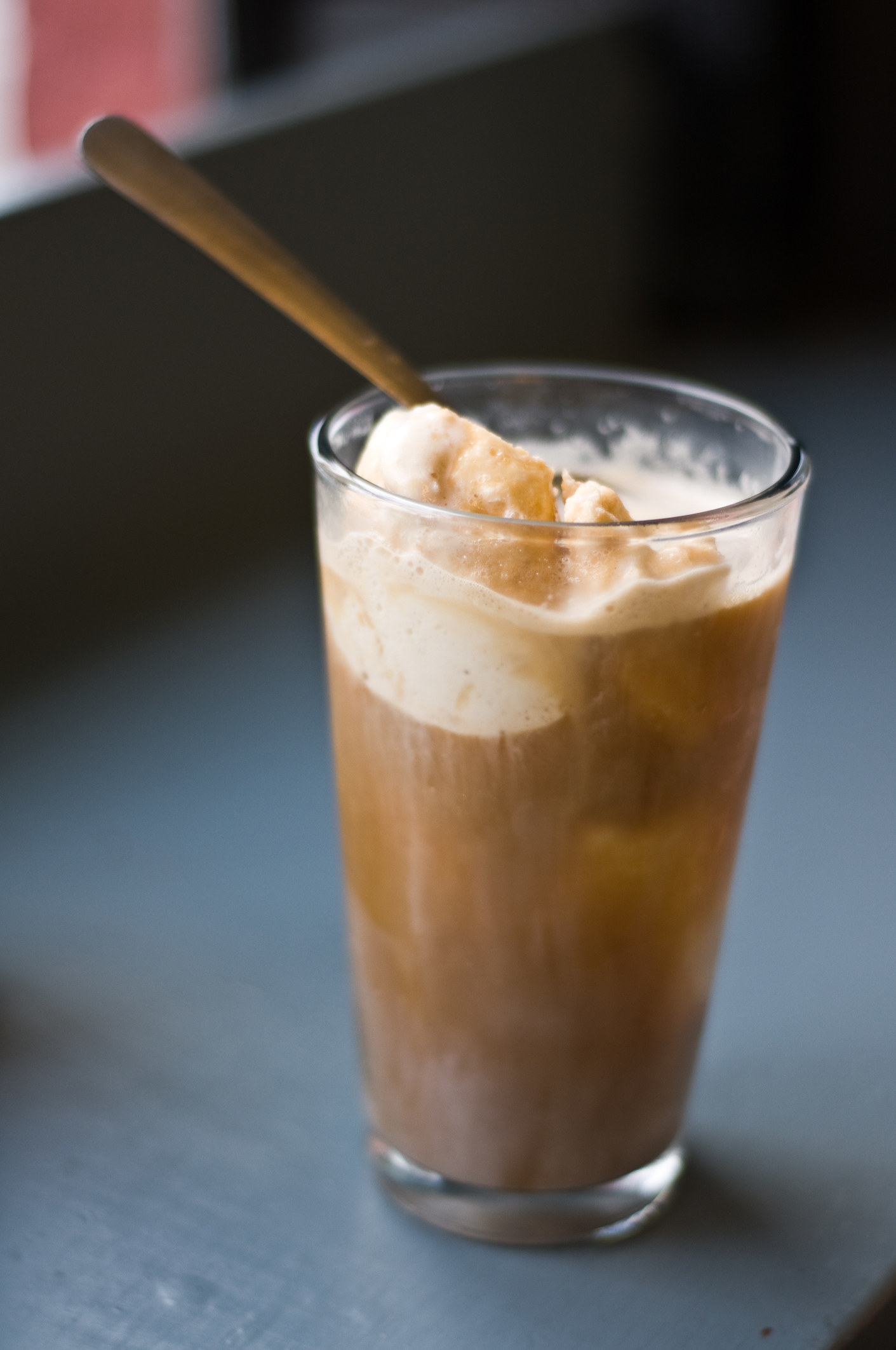 Root Beer Float on a counter.