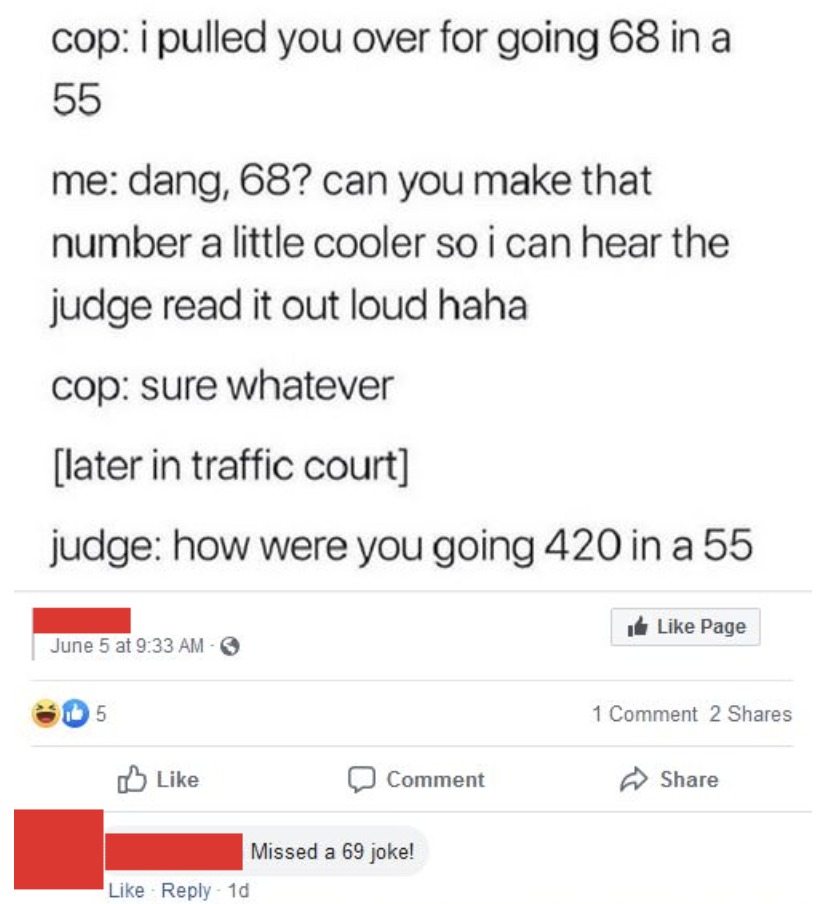 "Missed a 69 joke!"
