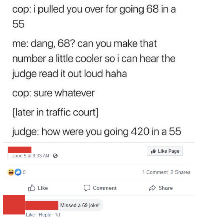 &quot;Missed a 69 joke!&quot;