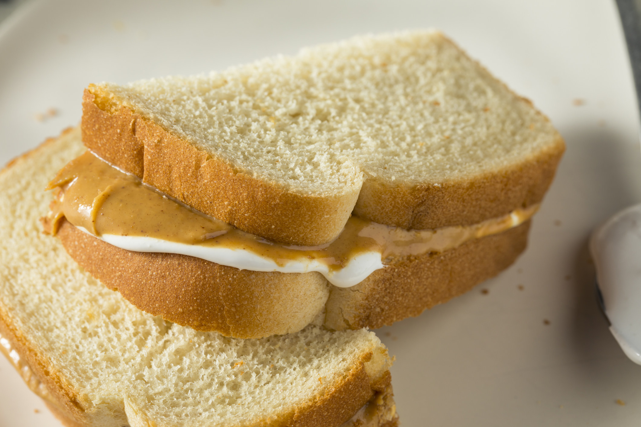 Homemade Fluffernutter Marshmallow Peanut Butter Sandwich.