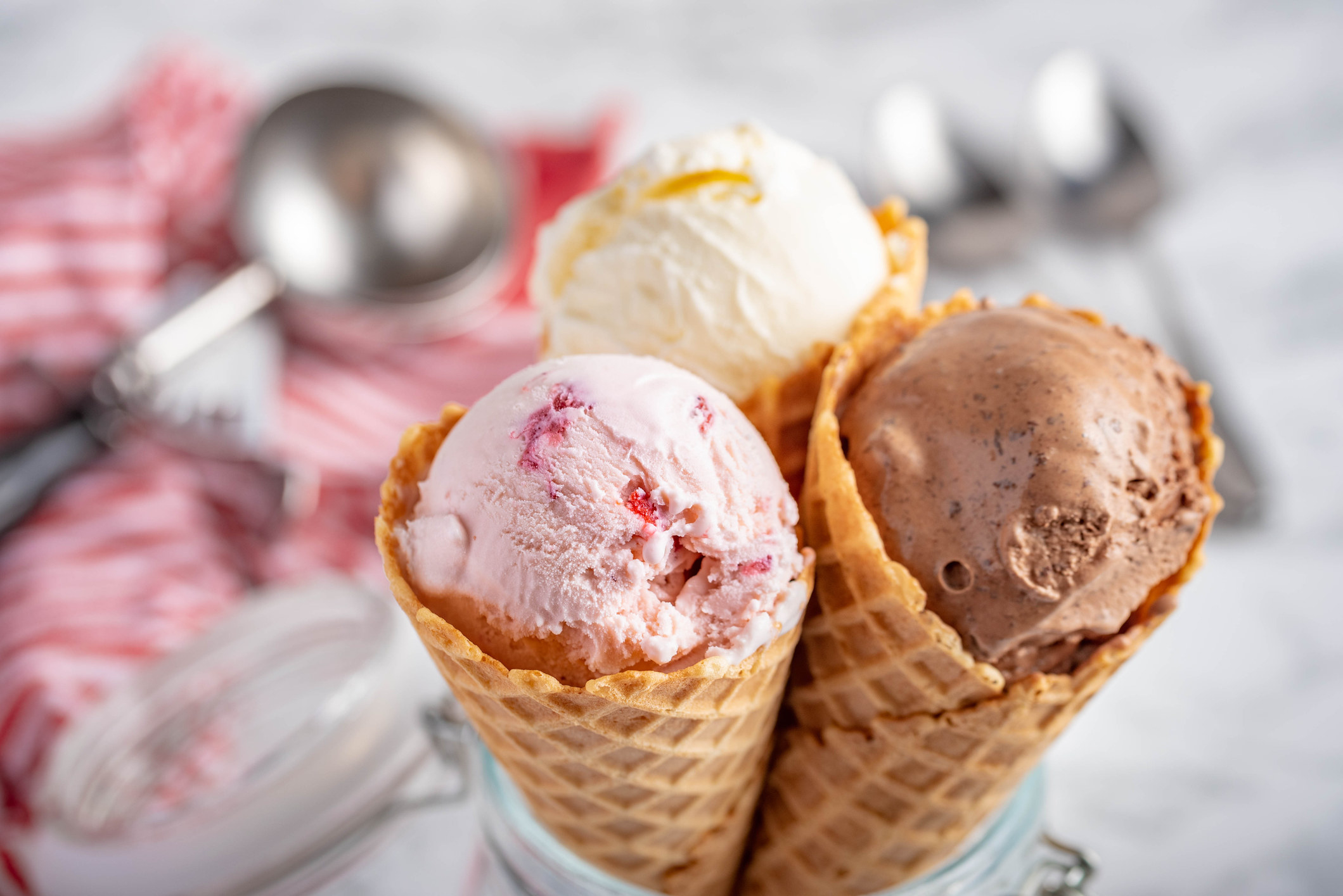 Ice cream cones of different flavors
