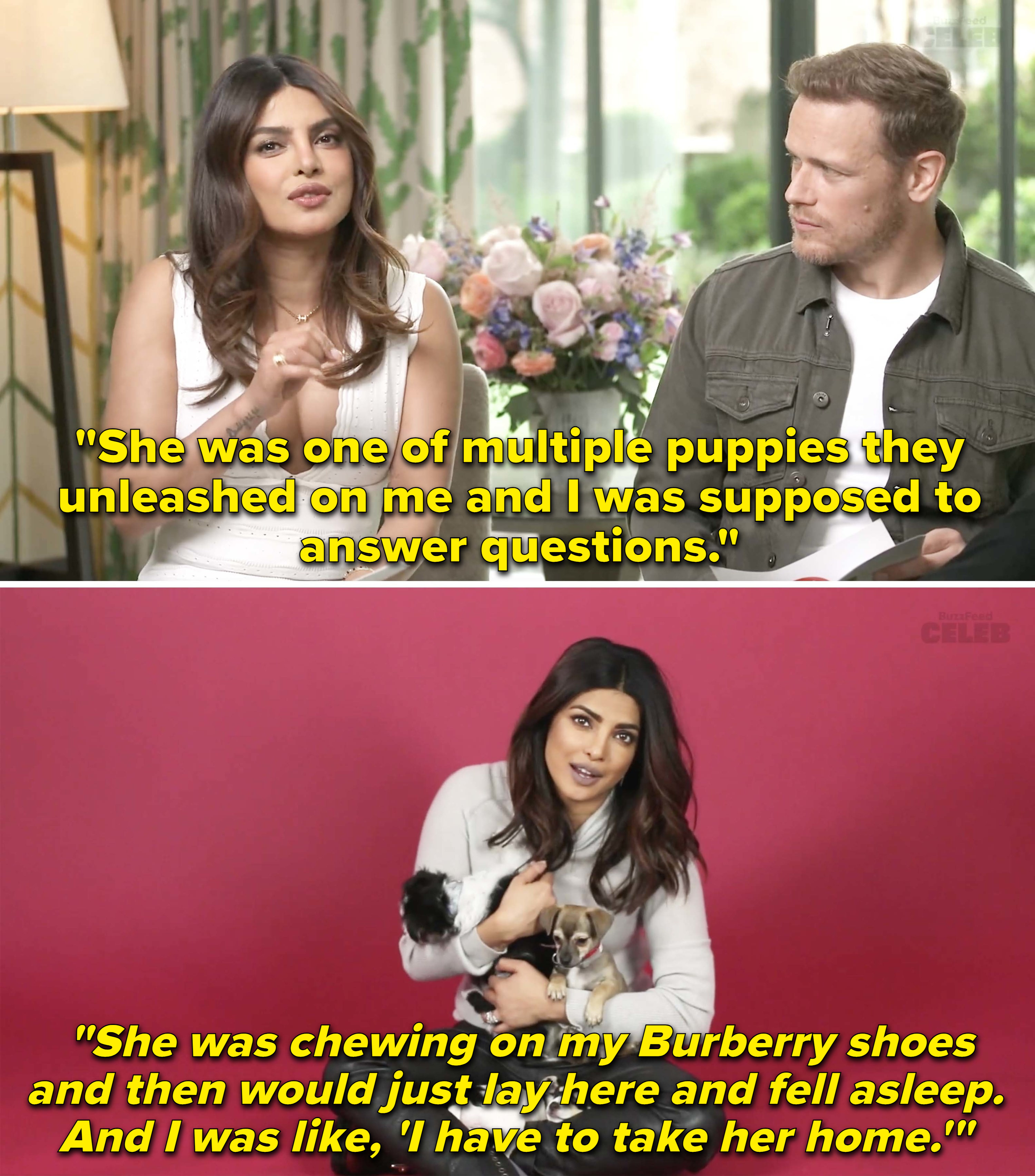 Priyanka Chopra Jonas and Sam Heughan interviewing each other