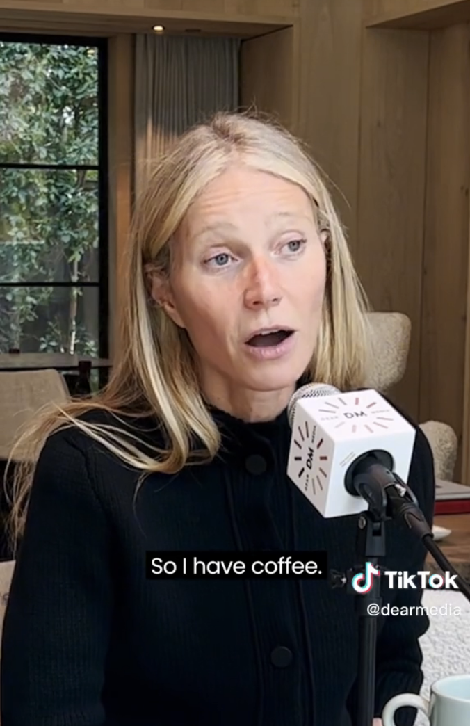 Closeup of Gwyneth Paltrow on the podcast