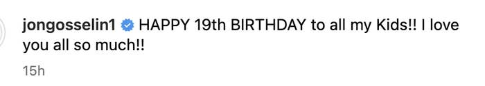 Screenshot of a comment by Jon Gosselin wishing his kids happy birthday