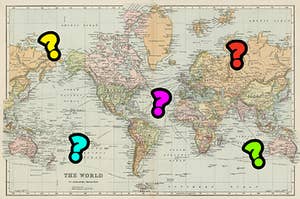 Question marks on a map